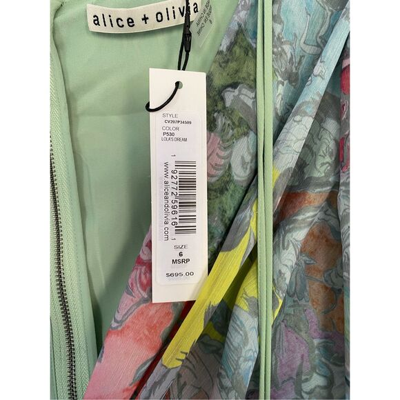 ALICE + OLIVIA KATIA TWIST-FRONT FLORAL CUTOUT MAXI DRESS HIGH LOW Sz 6 NWT - Picture 7 of 8